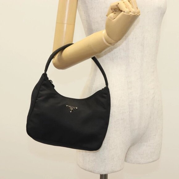 PRADA Hand Bag Nylon Black Silver Auth - Picture 1 of 15